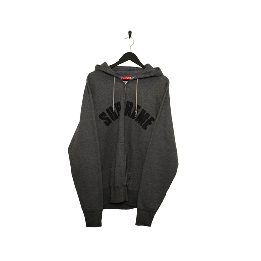 SUPREME GREY ZIP UP HOODIE - XL