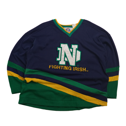 Vintage Notre Dame Fighting Irish Sweater Hockey Jersey XL ACA Navy Green NCAA - XLarge