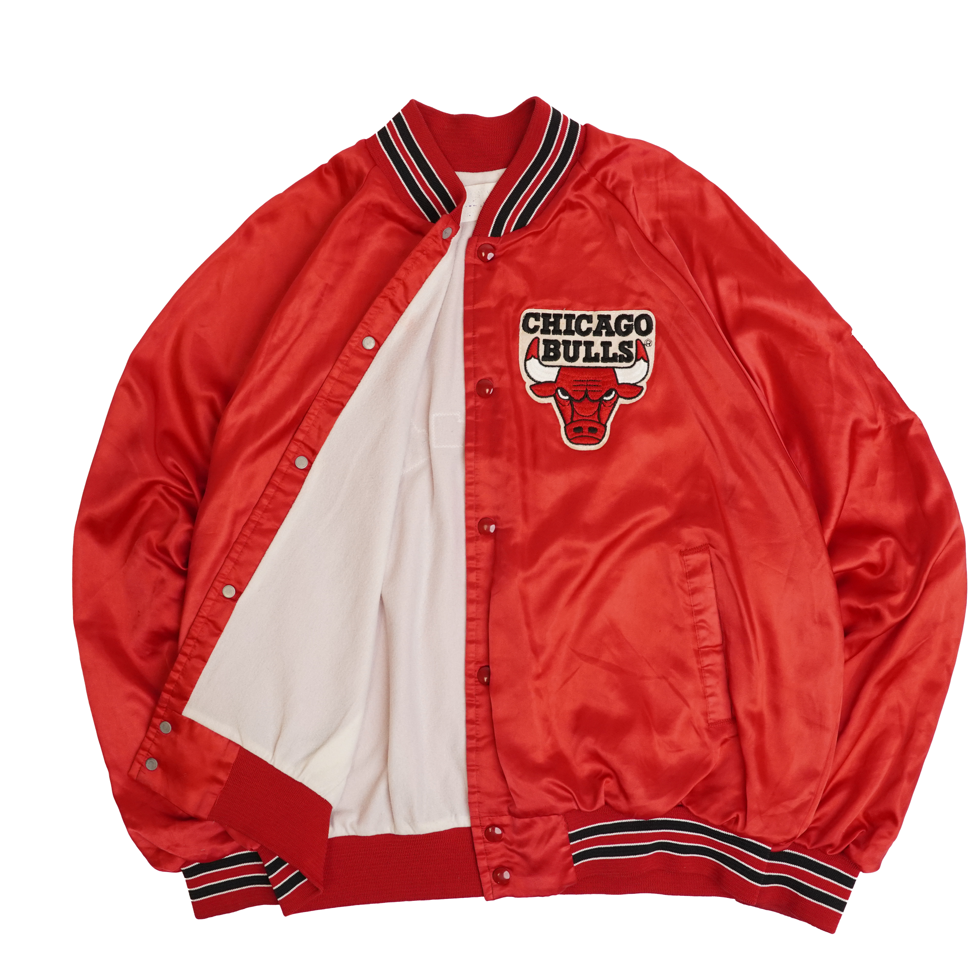 Vintage Mitchell & Ness Chicago Bulls 80s Chalk Line Satin Bomber Jacket - Large - WearGodspeed