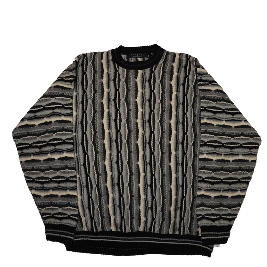 Vintage Coogi Style Black & White Classic 3D Sweater - Extra Large