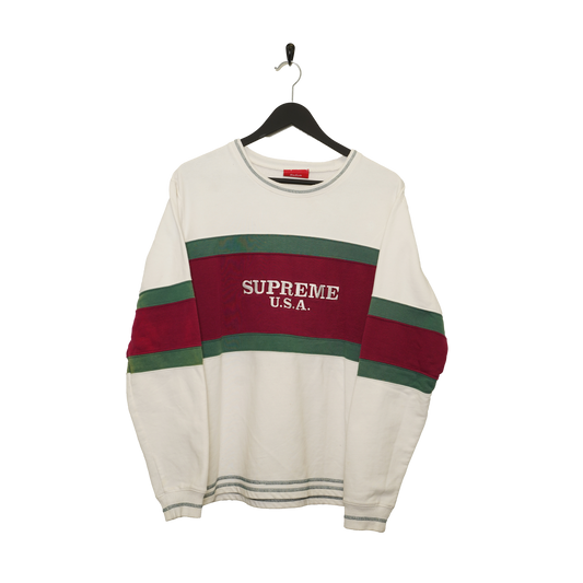 Supreme Center Stripe Crewneck 'White' - Medium